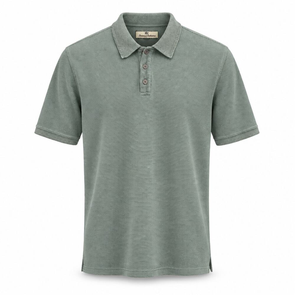 Tommy Bahama Mens XL Silk Cotton Polo Shirt Ribbed Knit Sage Green Short Sleeve